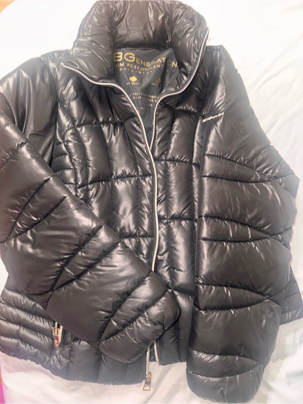 BCBGeneration Shiny Black Quilted Puffer Jacket